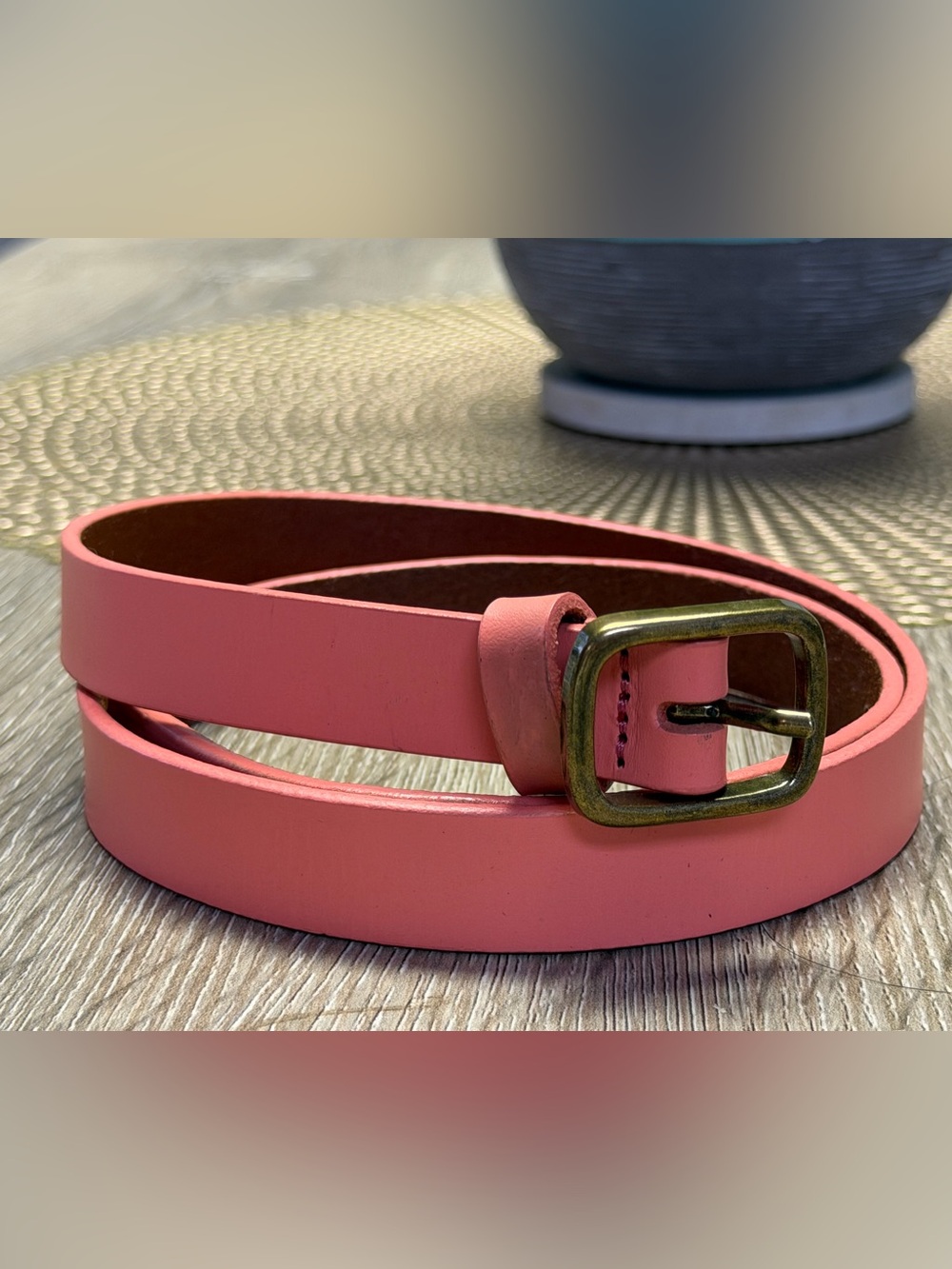 J.Crew Classic Leather Belt Coral Pink Brass Buckle Size Small